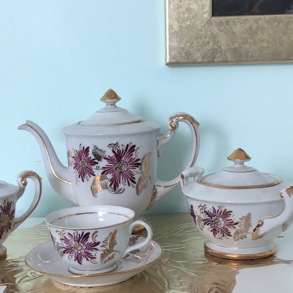 GOLD TRIM VINTAGE 1957 CHERRY CHINA MADE IN JAPAN 16 PIECES AUTHENTIC - Picture 5 of 13